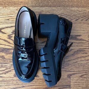 Stuart Weitzman SoHo Black Patent Chunky Platform Loafers
